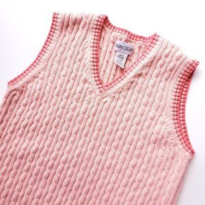 Vintage Cable Knit Sweater Vest Size L Cotton Pullover Peach Salmon Pink Preppy